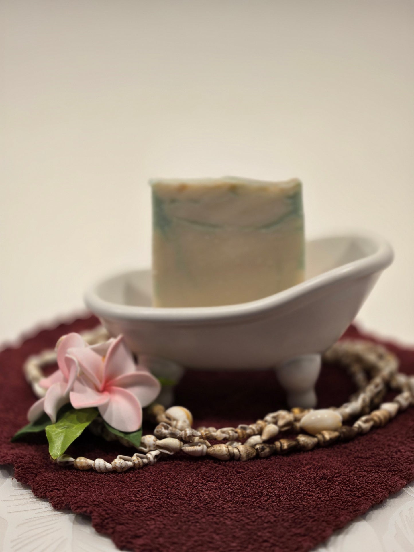 moonlit jasmine cold process soap bar made with olive oil, coconut oil, and castor oil.
