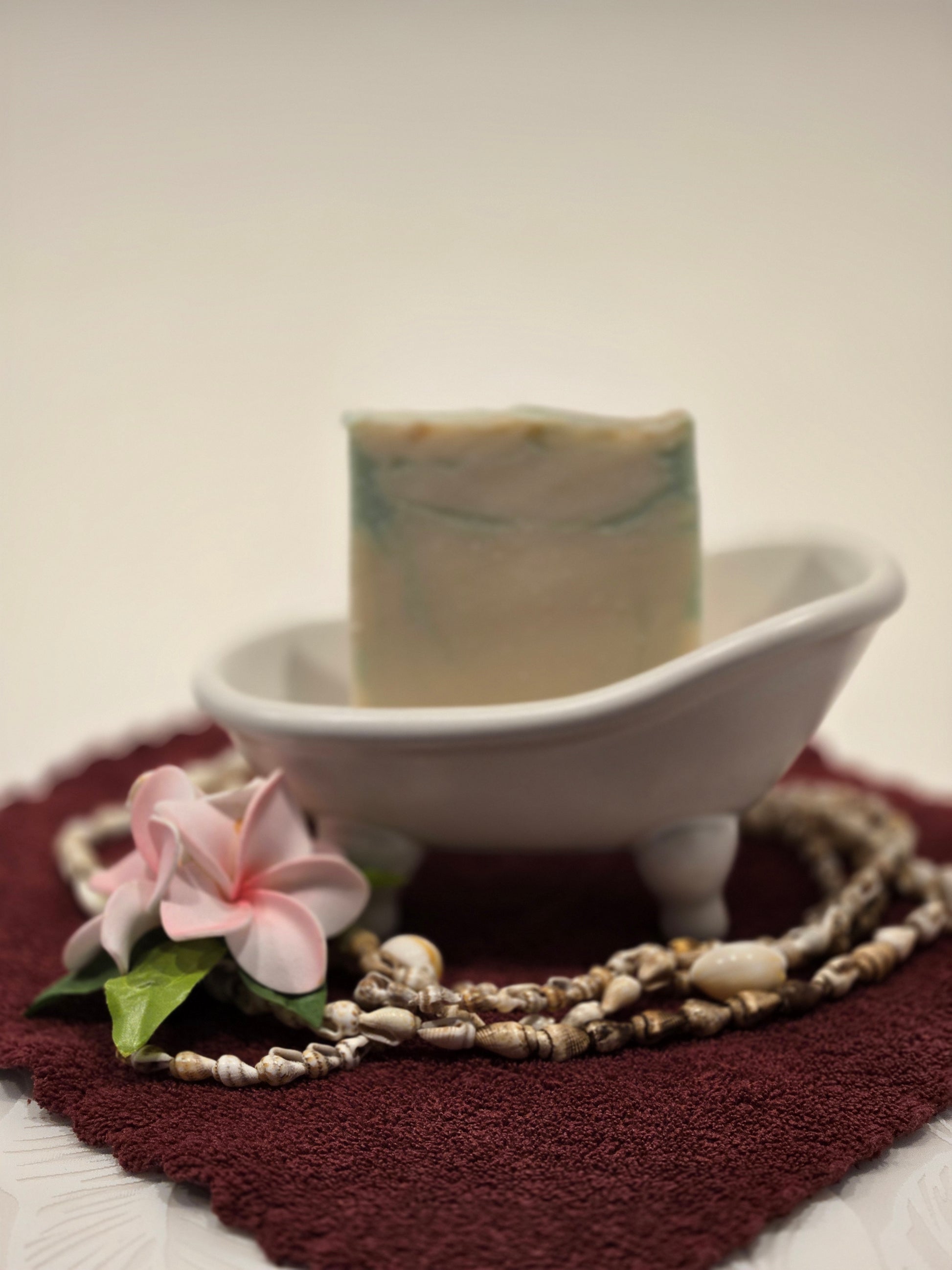 moonlit jasmine cold process soap bar made with olive oil, coconut oil, and castor oil.

