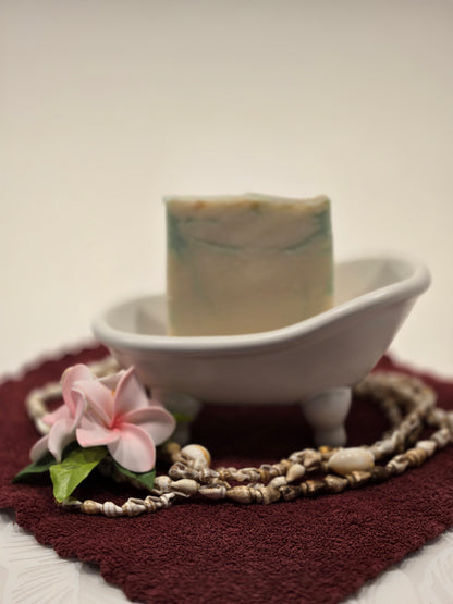 moonlit jasmine cold process soap bar made with olive oil, coconut oil, and castor oil.
