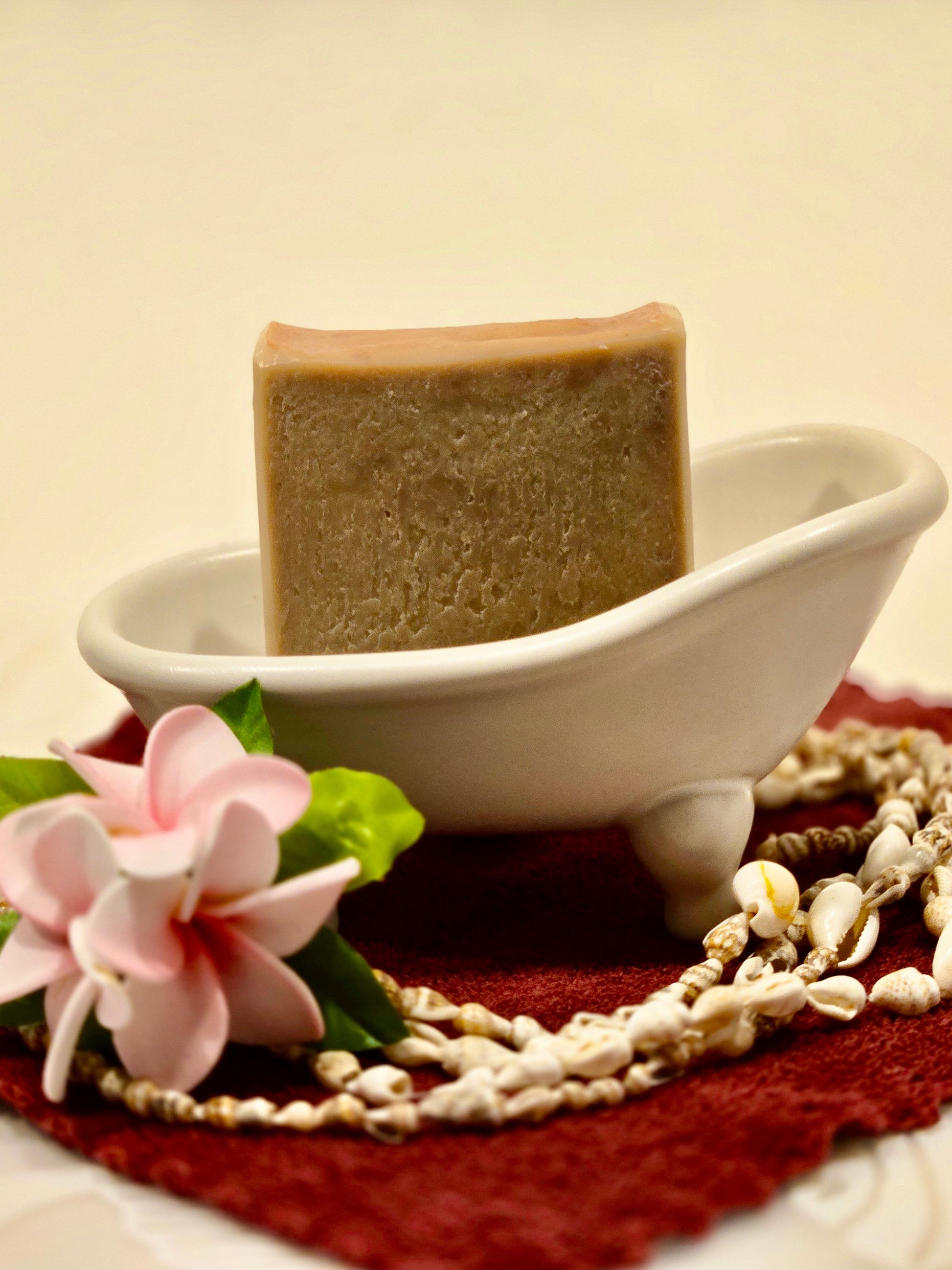 pure kona cold process soap bar made with olive oil, coconut oil, and castor oil.
